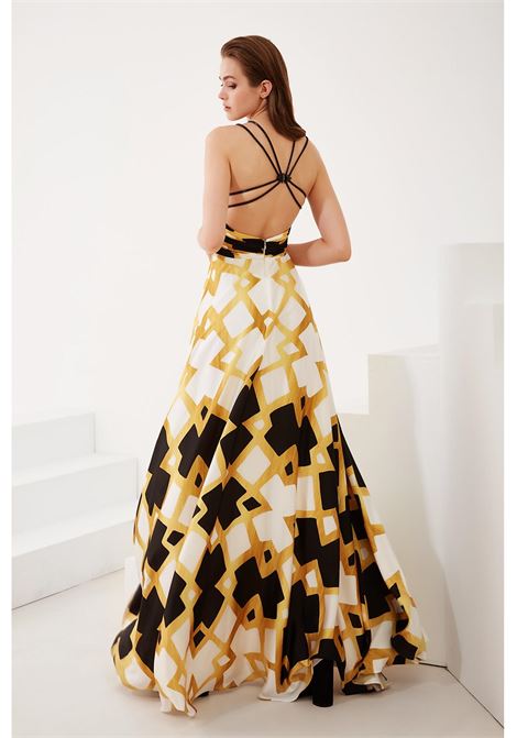 American neckline dress with gold pattern Maestri MAESTRI | dress | 4835 4835FUNICO